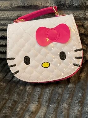 Hello Kitty White Quilted Patent Top-Handle Bag with Hot Pink Trim